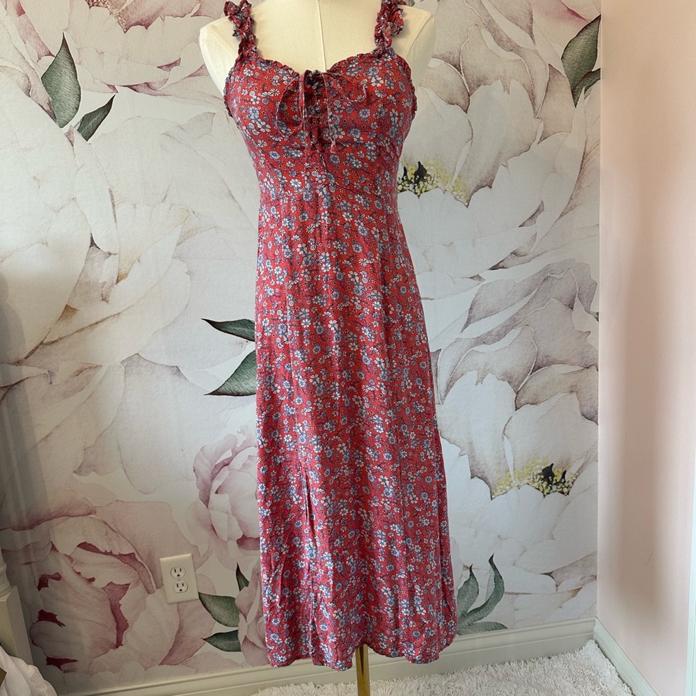 Red Floral Midi Dress